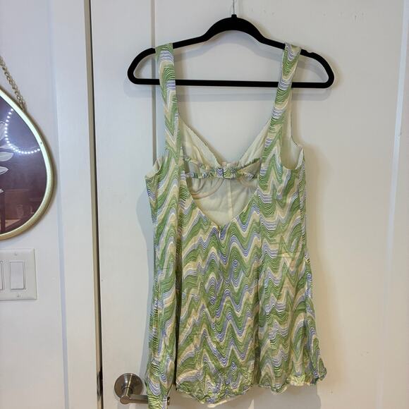 For Love & Lemons Green Bustier Yori Chevron Mini Dress Sz Large MSRP $212 - Picture 8 of 16